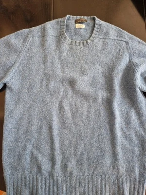 RABAIS Pull homme col rond 100% laine shetland McGeorge superbe bleu VTG L - Photo 1/4