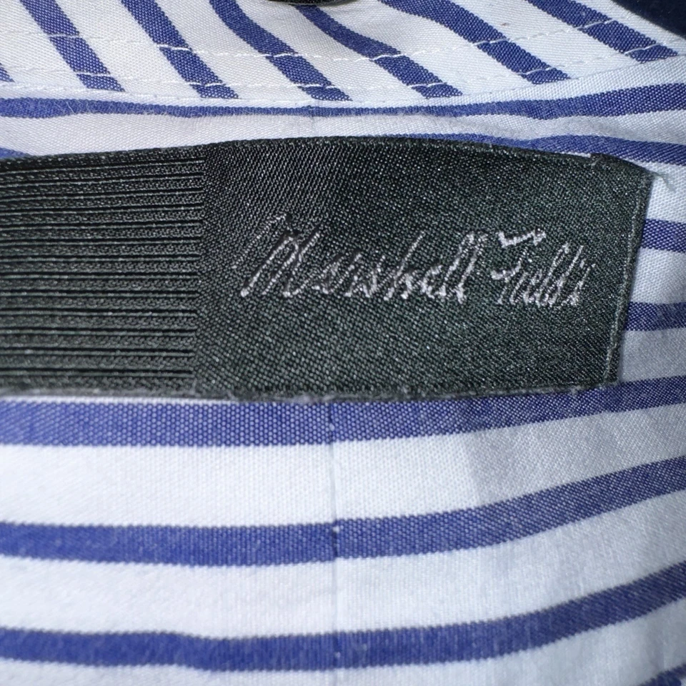 Camisa de vestir MARSHALL FIELD para hombre talla 16 34/35 denim cambray a rayas con botones Foto 3 de 4