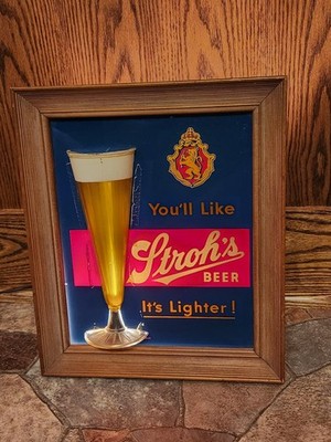 STROHS BEER BUBBLER Light Up Sign -Vintage Glass & Metal-MI Motion