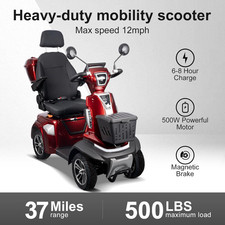 4-Wheel Mobility Scooter for Adults  Seniors, 500LBS , 48V 20Ah 12.4mph