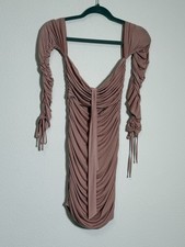 Tiger Mist Dusty Rose Ruched Bodycon Mini Dress Open Back Long Sleeve Size S