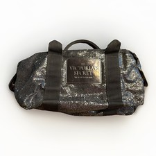 Victoria  s Secret Glitter Bag Mini Purse Makeup Black Silver Sparkle Angel