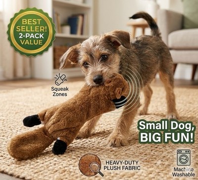 No-Stuffing Plush Squeaky Dog Toys 2-Pack 45cm Heavy Duty Machine Wash