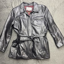 Wilsons Womens Jacket Coat Black Zipper Thinsulate Collar Belted Leather XL