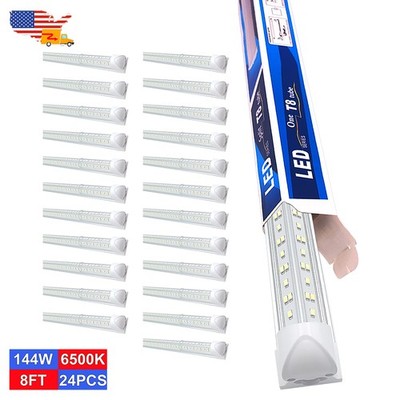 24 Pack 8 Foot Linkable LED Shop Lights T8 LED Tube 8FT Garage Warehouse Light