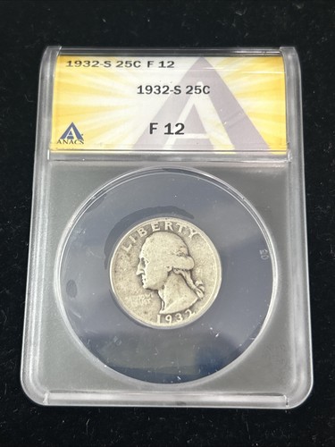 SASA 1932-S WASHINGTON SILVER QUARTER ANACS F12 KEY DATE
