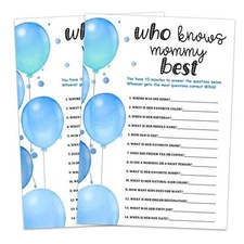 Who Knows Mommy Best Game, Blue Balloon Themed Cards - Party Favors For Boy 