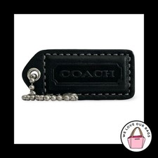 COACH Y2K VINTAGE Hang Tag 2" Black Leather Bag Charm Keychain Fob Nickel Medium