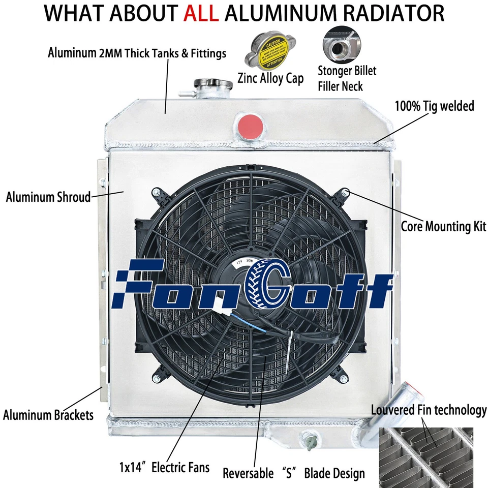 3 Rows Radiator+Shroud Fan For 1965-1971 1967 1968 Jeep CJ5 Buick 3.7L V6 Engine Foto 2 de 4