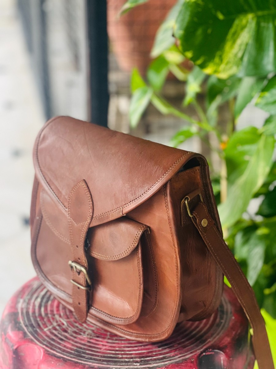Bulky Leather Bag Goat Satchel Brown Shoulder Real Women's New