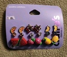 Never Worn, Claire's 9 Pairs Of Sensitive Solution Stud Earings, Fruit Variety