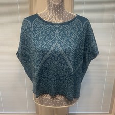 NWT Peruvian Connection Arabesque Top Sweater Cropped Poncho Blue Peacock Sz S