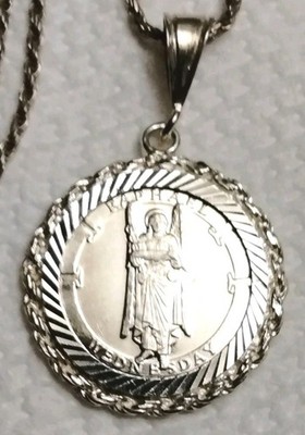 Vintage Catholic Religious Medal Saint Raphael .999 With 18'' 925 Chain