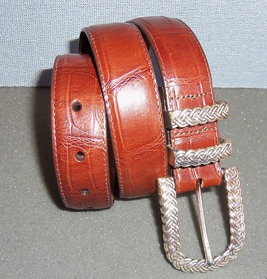 BRIGHTON Brown Genuine Leather Crocodile Print Silver Buckle  display picture 1