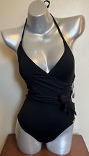 Vince Camuto Womens One Piece Swimsuit Size 4 Black Crossover Wrap Around NEW