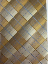 Geoffrey Beene Men's Silk Tie Necktie Yellow Gold Blue Plaid Stain Resistant