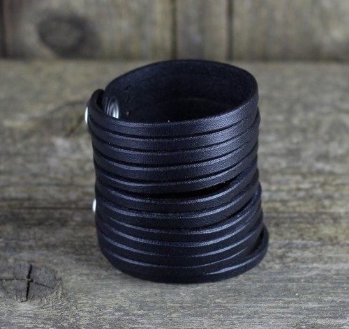 Black leather bracelet, women's cuff, men's bracelet, leather accessories. - 第 8/9 張圖片