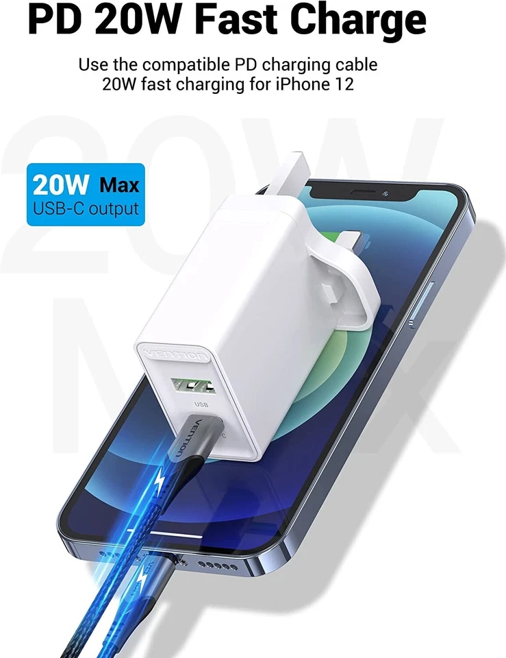 20W USB C Adapter QC3.0 PD 12V Fast Charger Foldable Plug for Apple iPhone IOS - Image 4 of 4