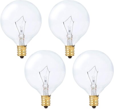 [4 Pack] Scentsy Wax Warmer Globe G16.5 Round Bulb 25W E12 Candelabra Base Clear