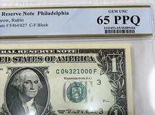 1995 $1 FRN PCGS 65PPQ Fancy PARTIAL LADDER - Reverse Serial #C04321000F