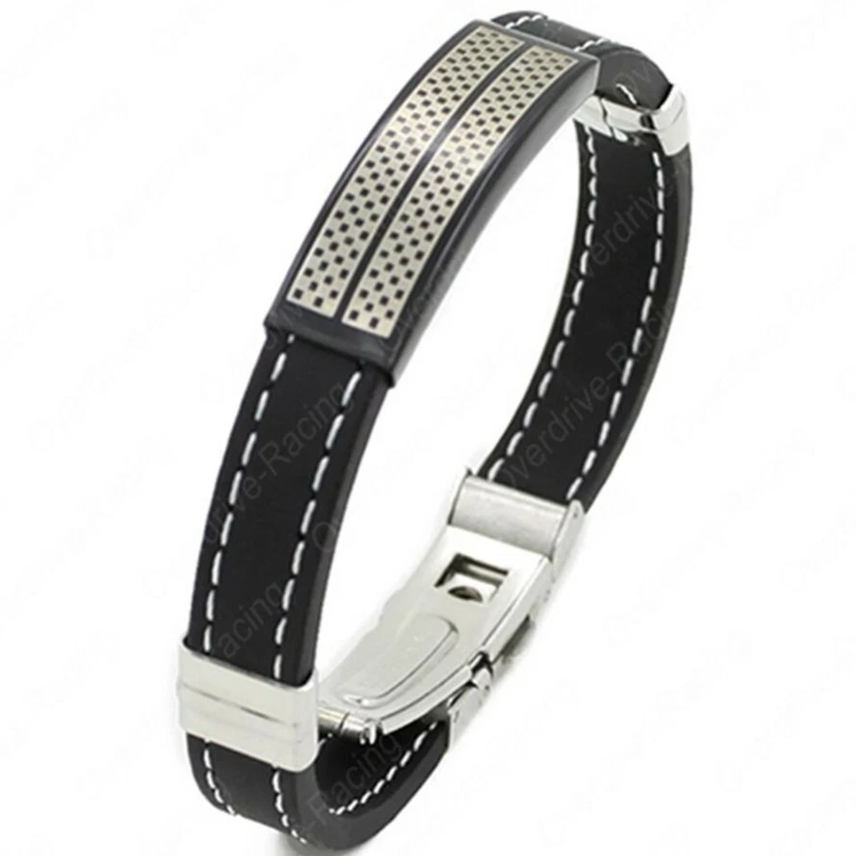 Kautschuk Herrenarmband Edelstahl Armband Herren Männer Armkette Biker schwarz - Bild 2 von 4