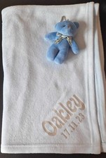 PERSONALISED - BABY BLANKET - BLUE OR PINK - NEW BABY GIFT - SOFT- WITH FREE TED