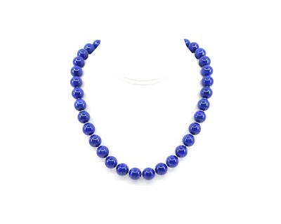 12mm Brilliant Blue Lapis Lazuli Necklace with Oversize Sterling Lobster Clasp
