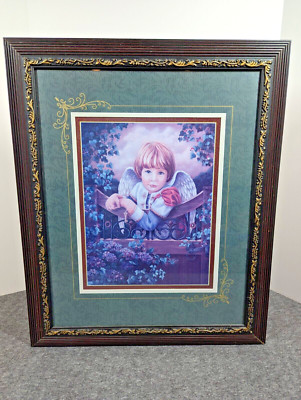 Home Interiors Boy Angel Picture Framed Donna Richardson 23.5x19.5 HTF