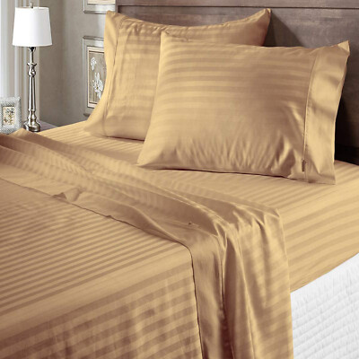 100% ORGANIC COTTON EXTRA DEEP POCKET BED SHEETS TAUPE STRIPE
