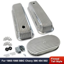 Aluminum Tall Valve Covers W 15 Finned Air Filter Polished For Chevy Bbc 65-95