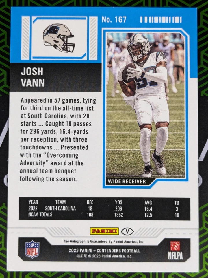 Josh Vann (RC) 2023 Panini Contenders RC Divisional Ticket Auto Variation 13/99 - Image 2 of 3