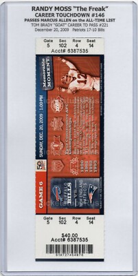 Randy Moss TD #146 PASSES MARCUS ALLEN 2009 Patriots @ Bills 12/20 Full Ticket