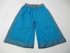 ADIDAS Boys Size S/L One Size Loose Fit Blue/Gray Three Stripe Basketball Shorts