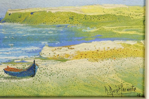 Sea oil with boat. Dying rice. Oil painting Marina with boat. 1976. - Picture 7 of 8
