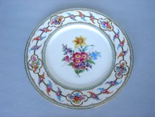 DONATH & CO c.1883 Hand Painted 10-1/2" Cabinet Plate Dresden Flowers Gold Dots