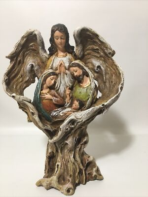 Manger Holy Family & Guardian Angel Figurine w/Jesus Mary Joseph signed H L 2012