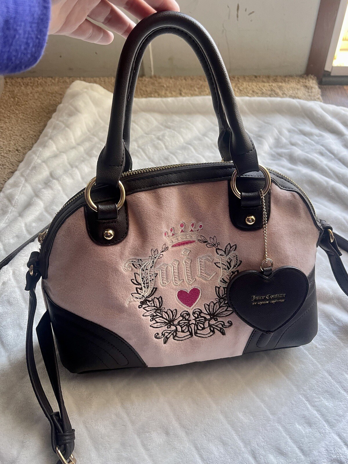 Juicy Couture Powder Blush Light Pink Velour Heritage Dome Satchel Bag