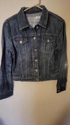 Merona Medium Wash Button Front Blue Denim Jean Jacket Womens Size S 4 Pockets - Picture 2 of 23