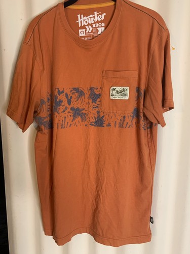 Howler Brothers Herren Hemd Large Orange Hähne Kaktus Kurzarm
