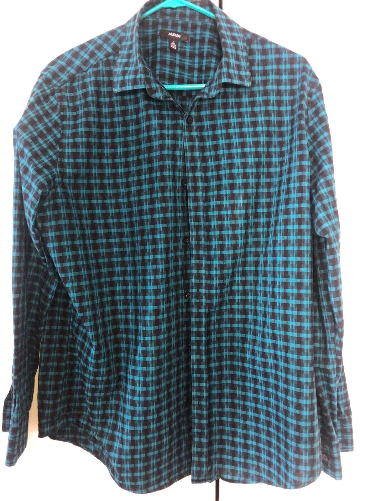 Mens Button Down Shirt Size  L. Turquoise check-image