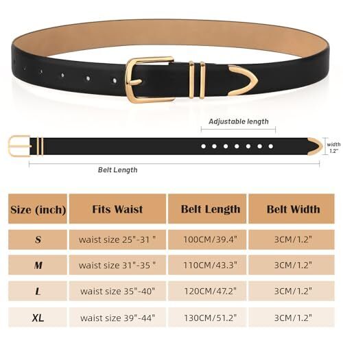 Pack 2 Women Belts for Ladies Jeans Pants with Fashion Faux Leather Gold Buckle - Picture 3 of 12