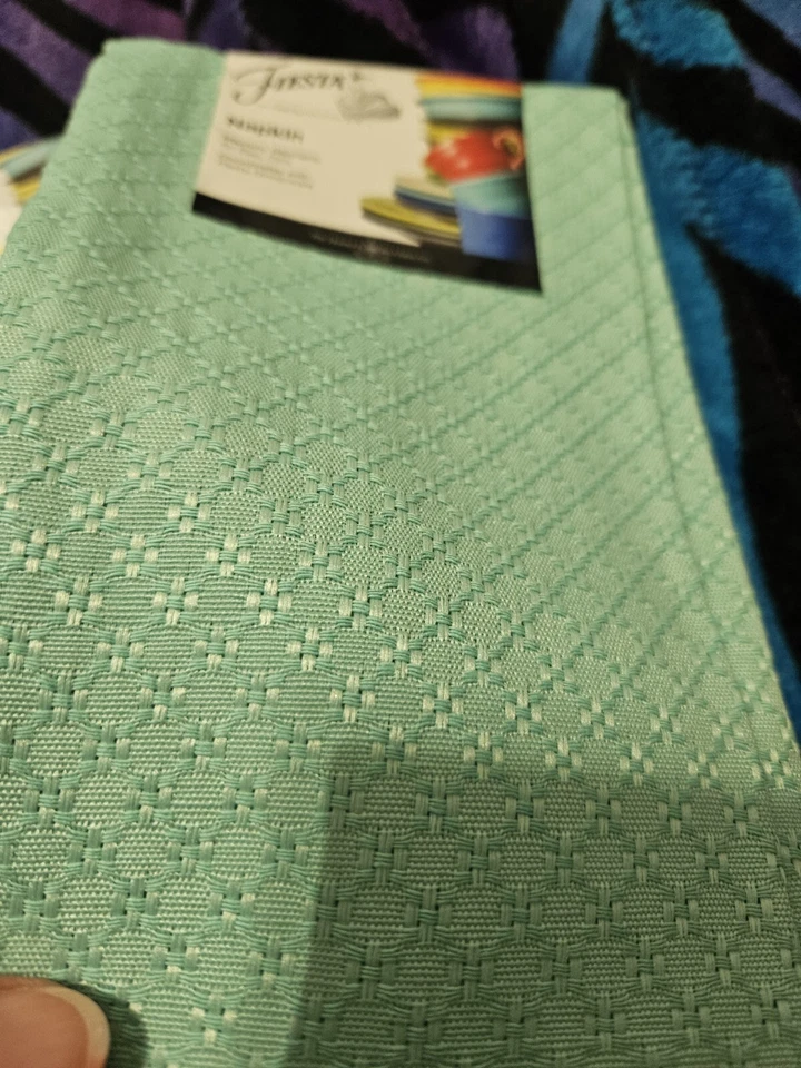 FIESTA, AQUA NUEVO ALGODÓN BL SATINADO ESTAMPADO CUADRADO SERVILLETAS 19 X 19 JUEGO DE 6 Foto 3 de 4