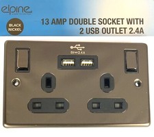 Double Wall UK Plug Socket 2 Gang 13A with 2 USB Charger Port Outlet Plate Gold
