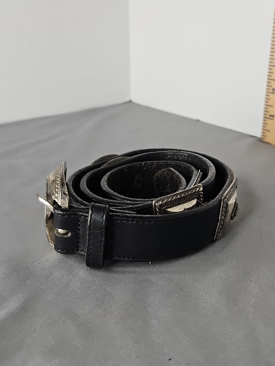 Vintage 1993 Brighton Silvertone & Black Leather Belt Size S | eBay