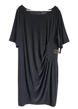 NWT JH Women's Dress Size 24W Short Sleeve Side Pleated Classic Black Stretch