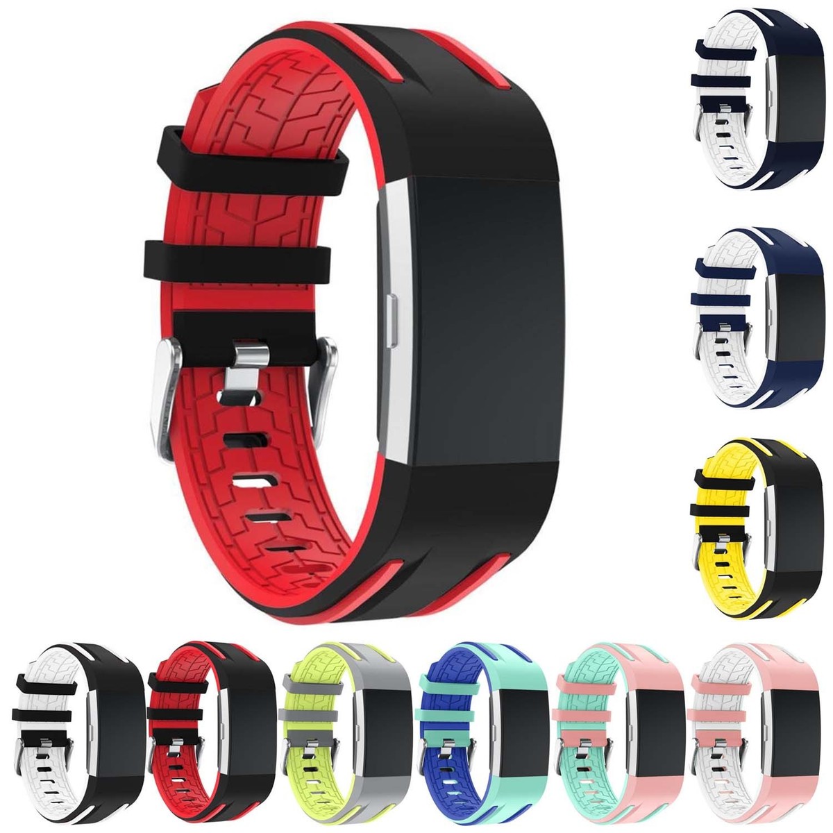 StrapsCo Racing Stripe Rubber Watch Band Strap for Fitbit Charge