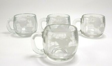 Set 4 Vintage 1970's Nestle Nescafe Glass Frosted Globe World Coffee Tea Mugs