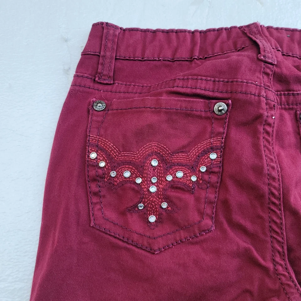 Jeans Request Niñas Joya Estrás Bolsillos Elastizados Denim Borgoña Rojo Jeans 16 Foto 3 de 4
