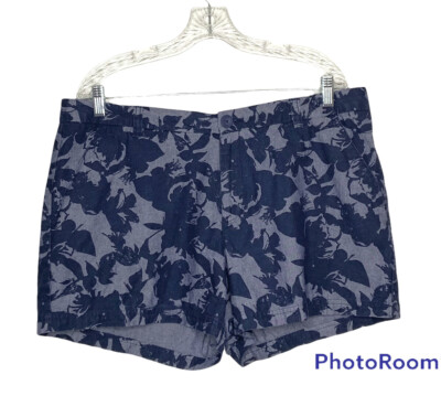 BCG Shorts Womens 16 Blue Floral Cotton Chino Mid Rise Pockets Casual Pants 