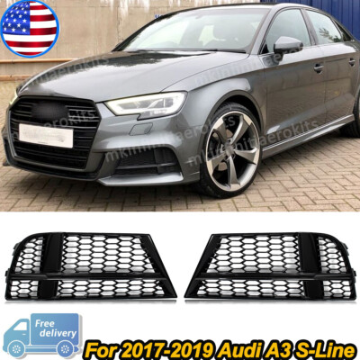 #ad #ad BLACK For Audi A3 S Line 2017 2019 Honeycomb Bumper Fog Light Grill Grille Cover $53.00